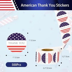 American Thank You Stickers, 500PCS American Flag Stickers, 1 inch Round