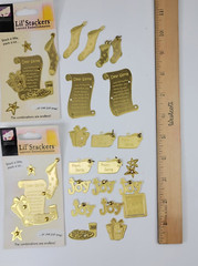 66 Pc Gold Metal Christmas Embossed Embellishments Charms Tree Stocking Ornament