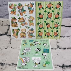 Vintage AGC St Patricks Day Stickers Lot 3 Sheets Peanuts Leprechaun Teddy Bears