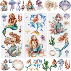 3 Sheets Rub on Transfer Stickers, Mermaid Waterproof Decals Furniture Craft Dec