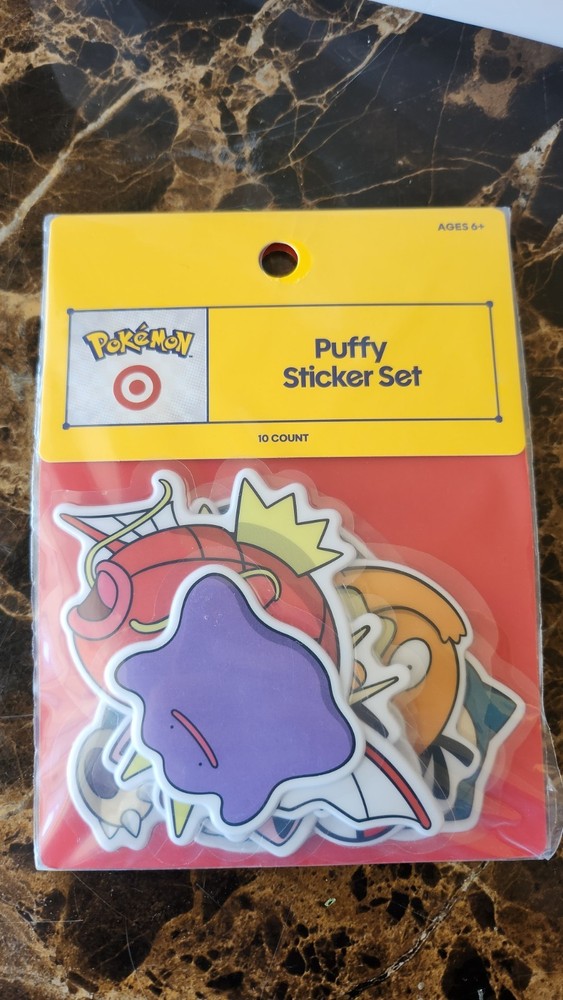 Pokémon Puffy Sticker Set 10-Count Featuring Ditto, Snorlax, Meowth