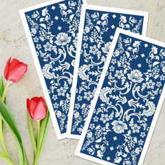  3 Sheets Blue White Boho Floral Rub on Transfers for Crafts and Furniture, Dec