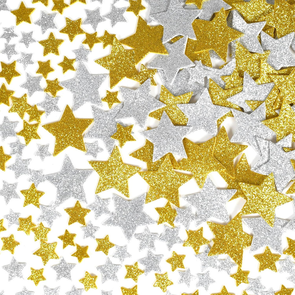 Glitter Foam Stickers | Silver and Gold Star Stickers for Crafts | Pack of 168 |