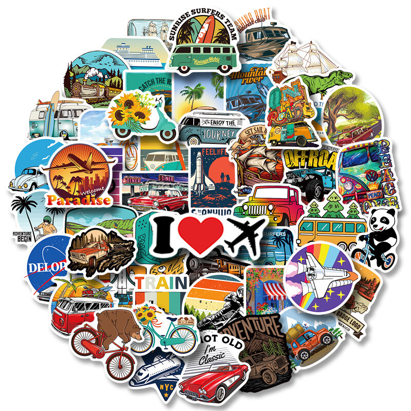 50 Pcs Travel Stickers Pack, Waterproof VinylDecals