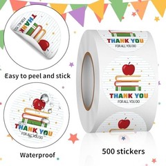 1.5 Inch 500 PCS Teacher Appreciation Stickers Thank You for All You Do Books