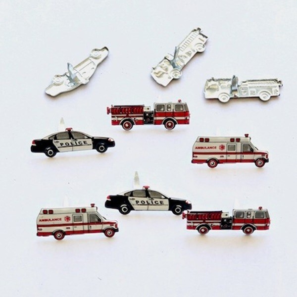 EMERGENCY VEHICLE SCRAPBOOKING DECORATIVE BRADS EYELET OUTLET 8 PCS 3 DESIGNS