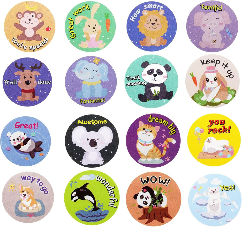 1000 Animal Stickers for Kids, 16 Designs, 1 Inch, 2 Rolls