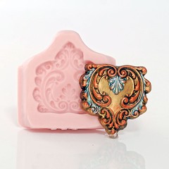 Scroll Work Heart Shaped Silicone Mold Food Safe Fondant Craft Jewelry Mold (753