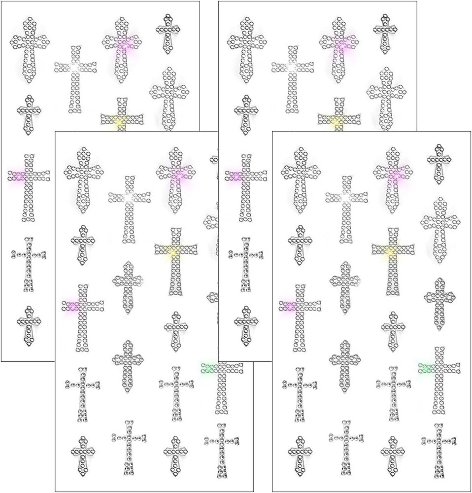 4 Sheets Crystal Rhinestone Cross Sticker Decals, Self Adhesive Glitter Bling Cr