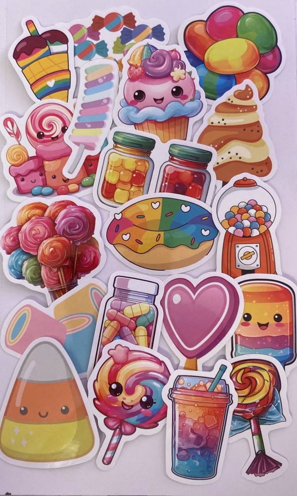 Lot of 19 Sweet Treat Colorful Candy Glossy Stickers ~ Junk Journal Supplies