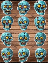 Blue Skull Yellow Eyes Die Cut Vinyl Stickers Scrapbooking Laptop Waterbottle