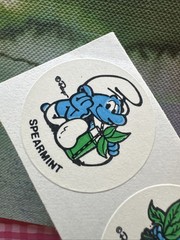 Vintage 80s Spearmint Matte Smurf Minty Sniff Stickers Peyo Strip