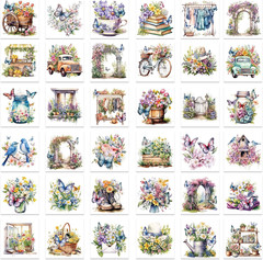 Rub on Transfer for Crafts, 36 Sheets Spring Floral Cottagecore Rub on Transfers