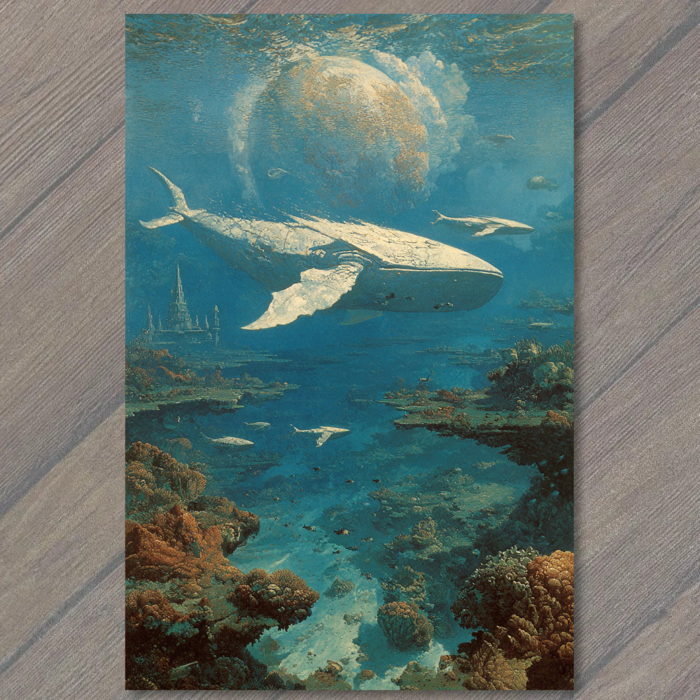 STICKER Whale Splashing Sea Sunset Dreamy Boats Clouds Colorful Sky View