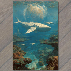 STICKER Whale Splashing Sea Sunset Dreamy Boats Clouds Colorful Sky View