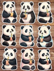 Boba Drinking Panda Die Cut Vinyl Stickers Set Scrapbooking Laptop Water Bottle