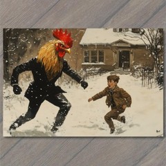 STICKER Rooster Head Man Chicken Boy Snow Humor Animal Suit Weird Strange Odd
