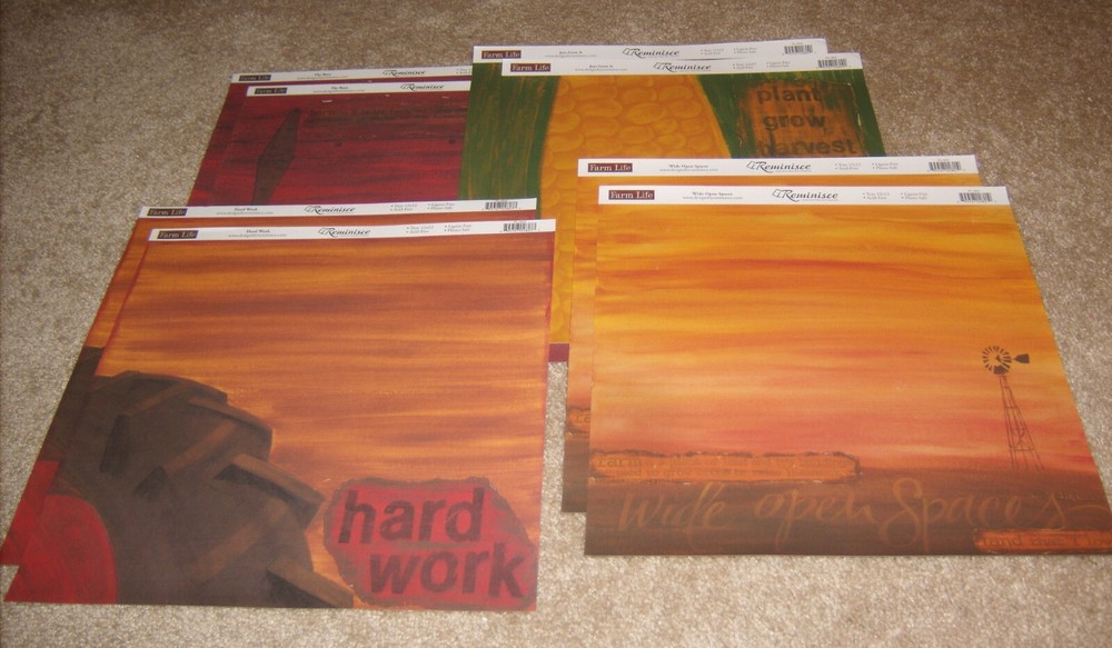 Reminisce 12×12 Single Sided Paper Lot of Eight ~ Farm Life…Tractor, Cornfield