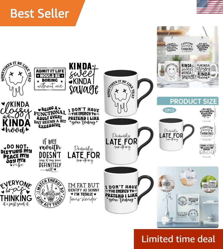 12 Sheets of Sarcastic UV DTF Stickers – Easy Application for Mugs & Glasses