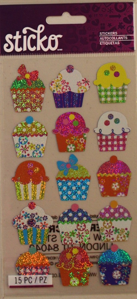 New Sticko scrapbook stickers ELECTRIC CUPCAKES party birthday colorful shiny