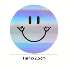 500 pc Sticker Seals Roll Laser Holographic Smile Smiling Design Silver Foil NEW