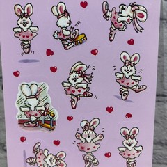 Vintage 1989 Stickers Ballet Ballerina Bunny Rabbit 80s One sheet