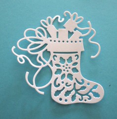 5 SML FRILLY CHRISTMAS STOCKING cardstock paper die cut embellishments scrapbook