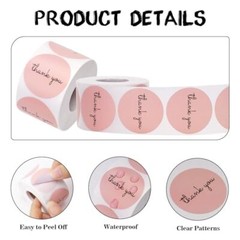 500 Pcs Thank You Stickers, 1.5 inch Pink Thank You Stickers for Small