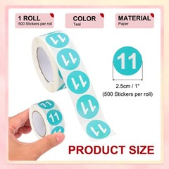 Number 11 Stickers 1″ Round Coded Self-Adhesive Labels Teal 500Pcs/Roll