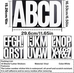 6 Inch Large White Letters Stickers, 76 Pieces Self Adhesive Alphabet