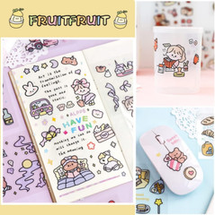 Kawaii Stickers Set (100 Sheets) – Cute PET Transparent Cartoon Animal Flower De