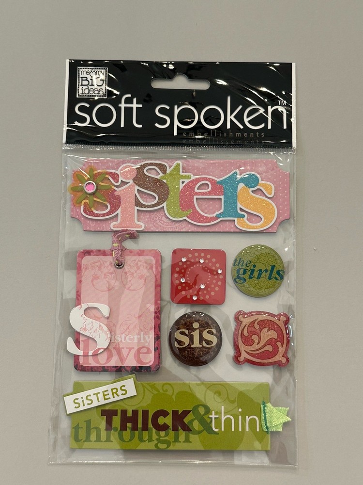 Retired Me & My Big Ideas Soft Spoken Embellishments Sisters Stickers New Sealed
