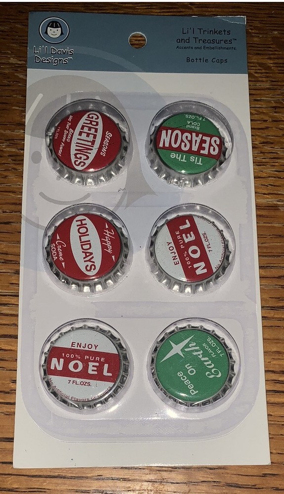 Li’l Davis Designs Holiday Bottle Caps Seasons Greetings Noel Scrapbook Stickers