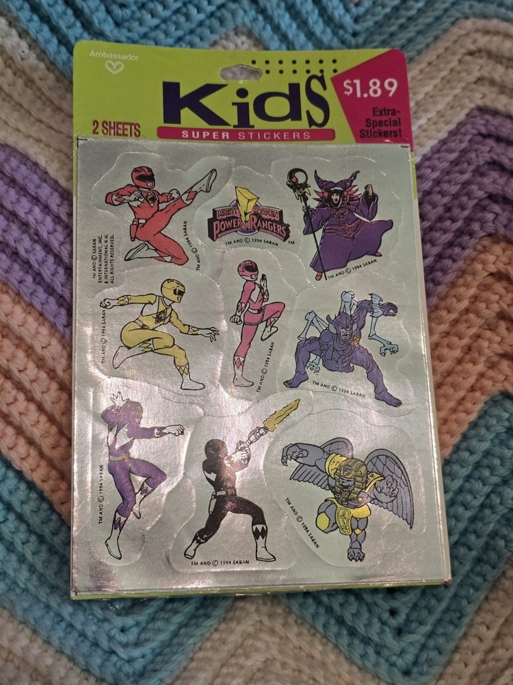 NOS 1994 Power Rangers Kids Hallmark Vintage Stickers 2 Sheets Silver