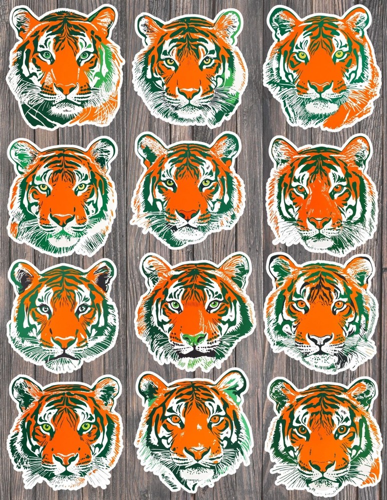 Tiger Head Bright Die Cut Vinyl Stickers Set Scrapbooking Laptop Waterbottle