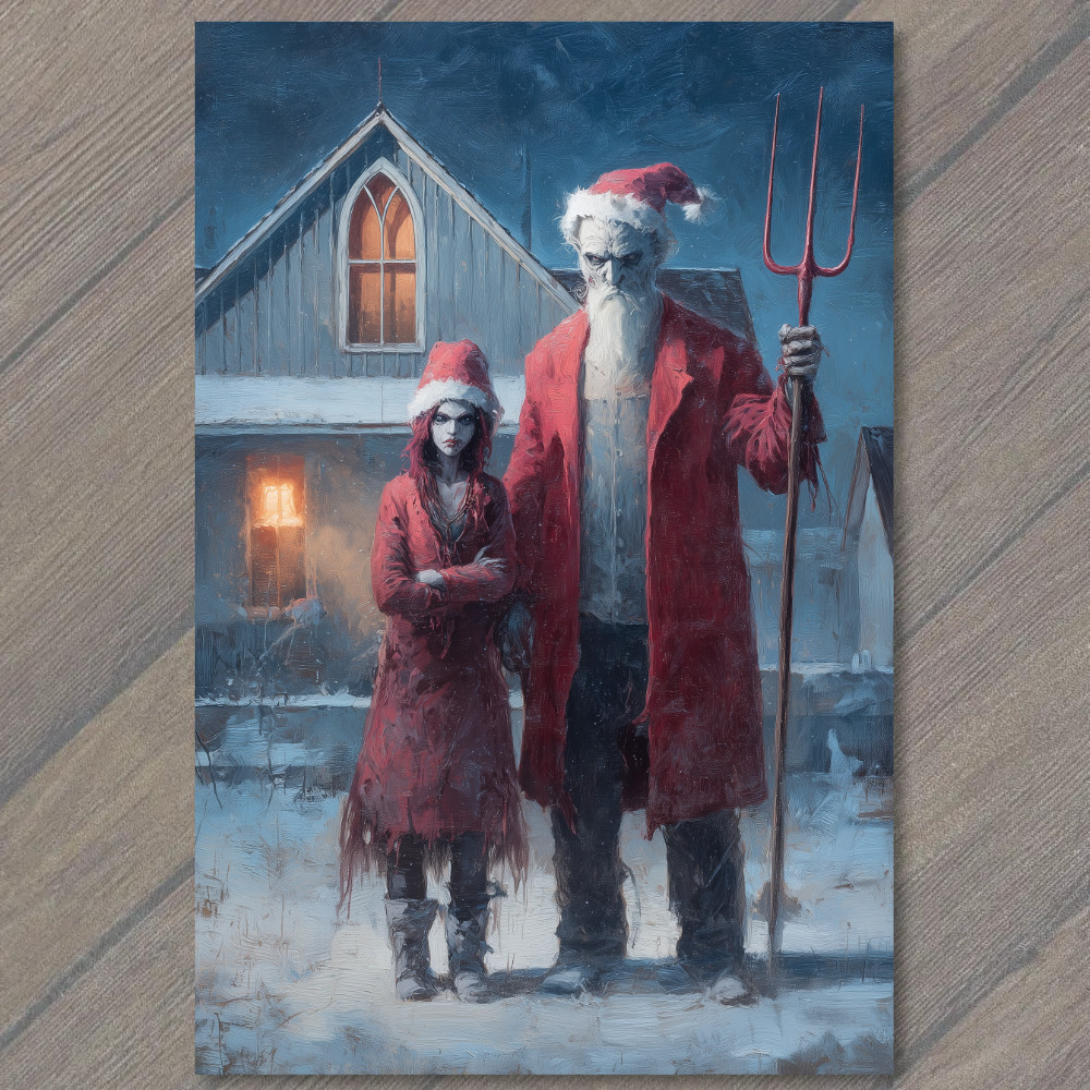 STICKER Gothic Santa Girl Pitchfork Snow Dark Christmas Horror American Gothic