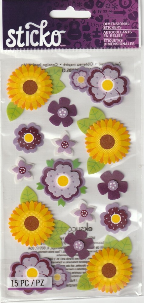Sticko 3-D stickers LAYERED VELLUM DAISIES Theme 97963 Fast FREE Ship! WOW Nice!