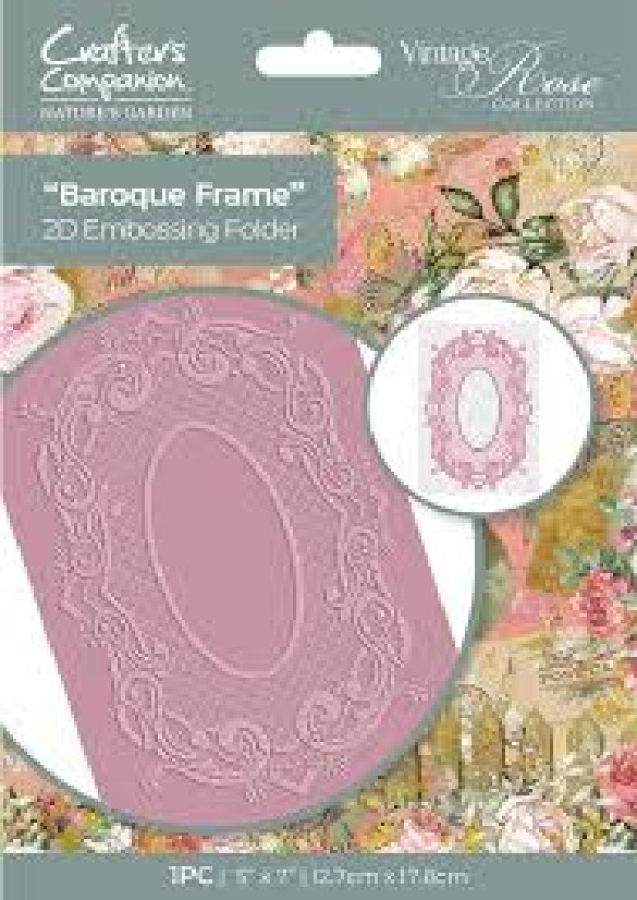 CRAFTERS COMPANION – VINTAGE ROSE – 2D EMBOSSING FOLDER – BAROQUE FRAME