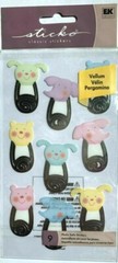 BABY Boy Girl Twins Safety Diaper Pins Vellum Animals Stuffed Sticko Stickers