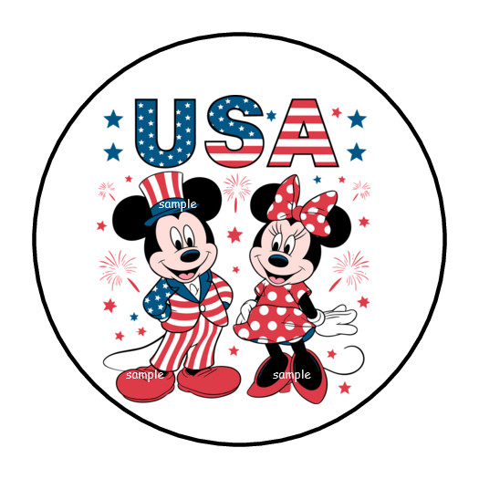 MICKEY MOUSE & MINNIE 4TH OF JULY ENVELOPE SEALS STICKERS LABELS 1.5″ ROUND (30)