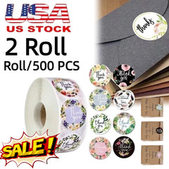 2 Roll of 1000Pcs 1″ Thank You Stickers Handmade DIY Party Flowers Round Labels
