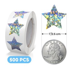 Silver Star Stickers Roll 1 inch Adhesive Sparkly Shiny Stars Labels Waterpro…