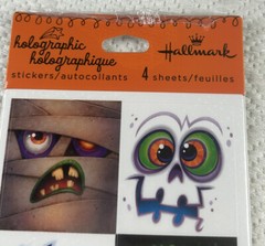 Hallmark Holographic Scary/Funny Face Stickers 2 Pkg set/64 Stickers Halloween