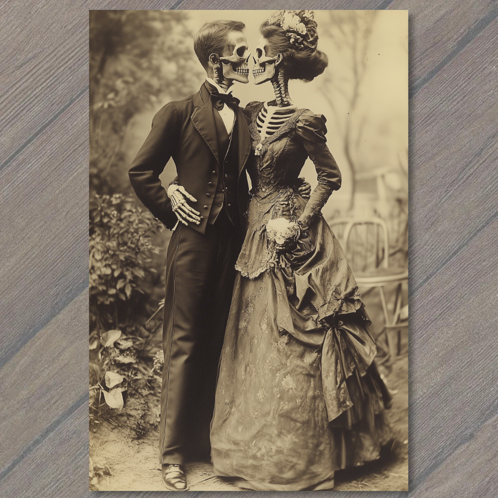 STICKER Romantic Skeleton Bride Groom Top Hat Floral Goth Wedding Love Emo Odd