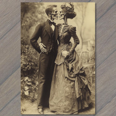STICKER Romantic Skeleton Bride Groom Top Hat Floral Goth Wedding Love Emo Odd