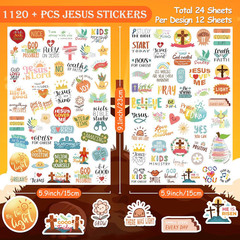 24 Sheets Christian Jesus Stickers for Kids Adults, Waterproof Adhesive Inspirat