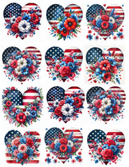 Set of 12 – 4th of July American Flag Heart Crafting STICKERS – Just Cut & Use!