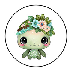 30 CUTE FLORAL BABY TURTLE STICKERS ENVELOPE SEALS LABELS 1.5″ ROUND