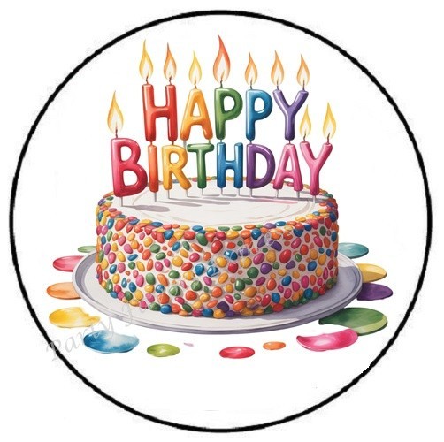 HAPPY BIRTHDAY CAKE FLOWERS ENVELOPE SEALS LABELS STICKERS PARTY FAVORS