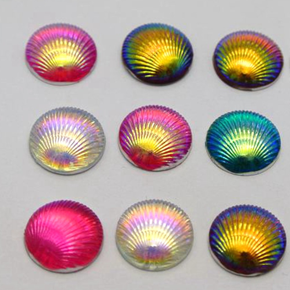100 Mixed Color With AB Shell Acrylic Flatback Round Cabochons 10mm